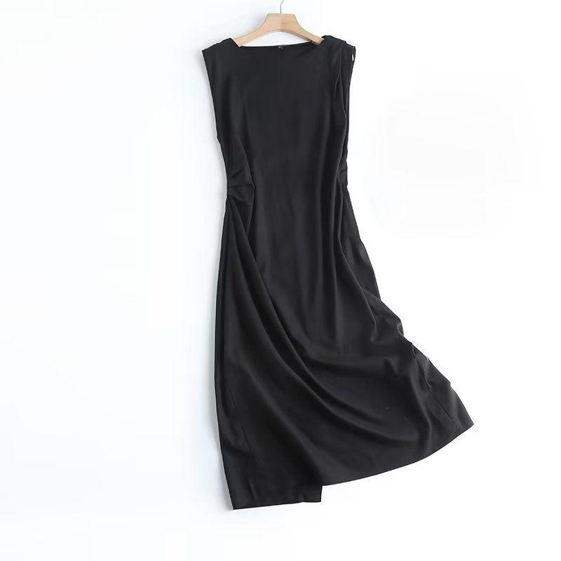 

MD Women s Clothing 2023 Summer New Arrival Pleated Linen Blended Sleeveless Dress Black Dress Women 06676100800 Black S