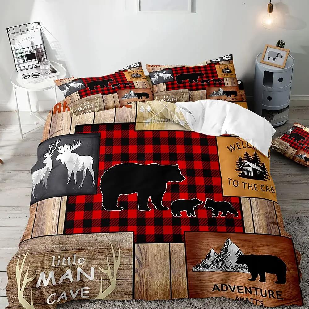 Farmhouse Bedding Sets Deer Elk Moose Mountain Woodland Animals Duvet Cover, stic Bedroom Decor, 2 Pillowcases Bedroom Decor