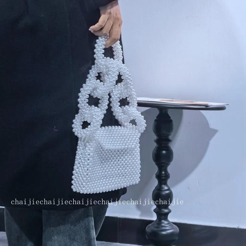 

Top-Handle for Party Dinner Evening New Fashion Handbag Bags for Women Clutch Handmade Beaded Bag Female Purse End Product 19 13.5 5 жемчужина белый