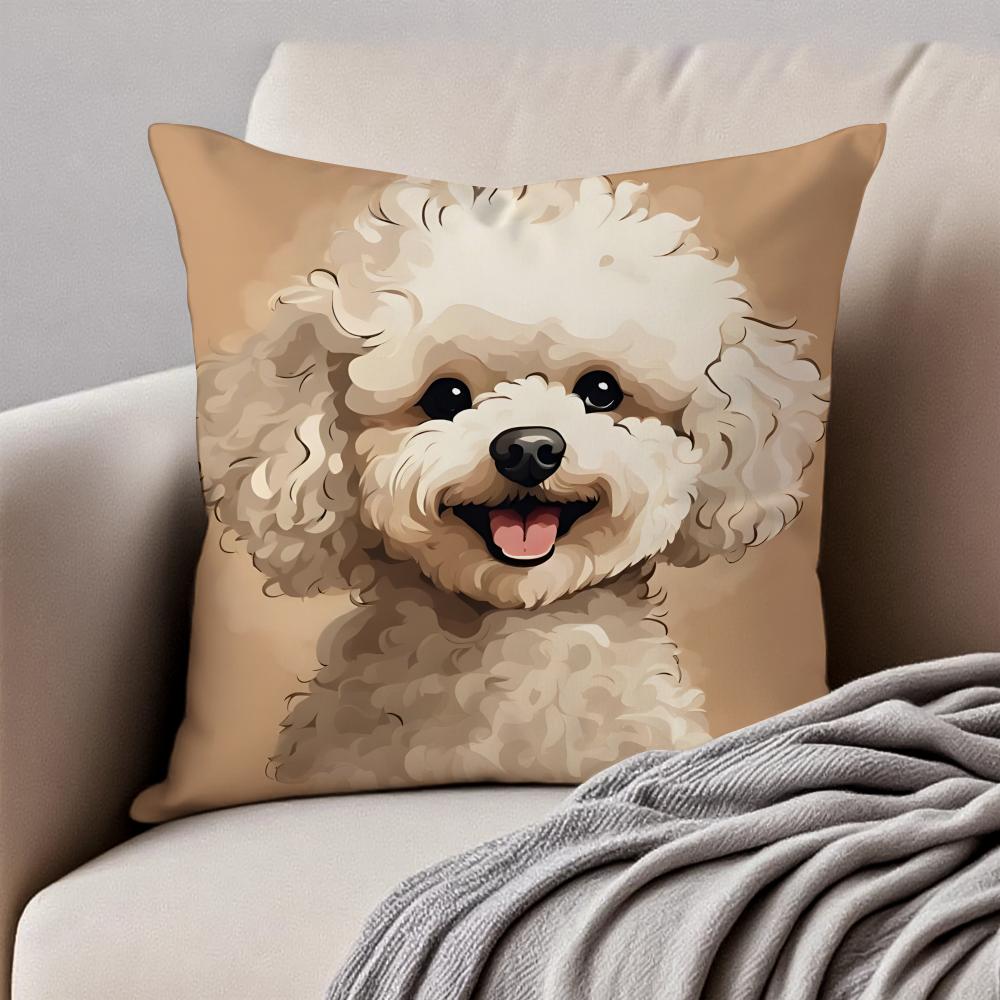 Cuteand Lovely Toy Poodle Dog Animals  Cushion Cover Pillowcase Antidustmite Invisible Zipper Short Plush Sofa Cushion