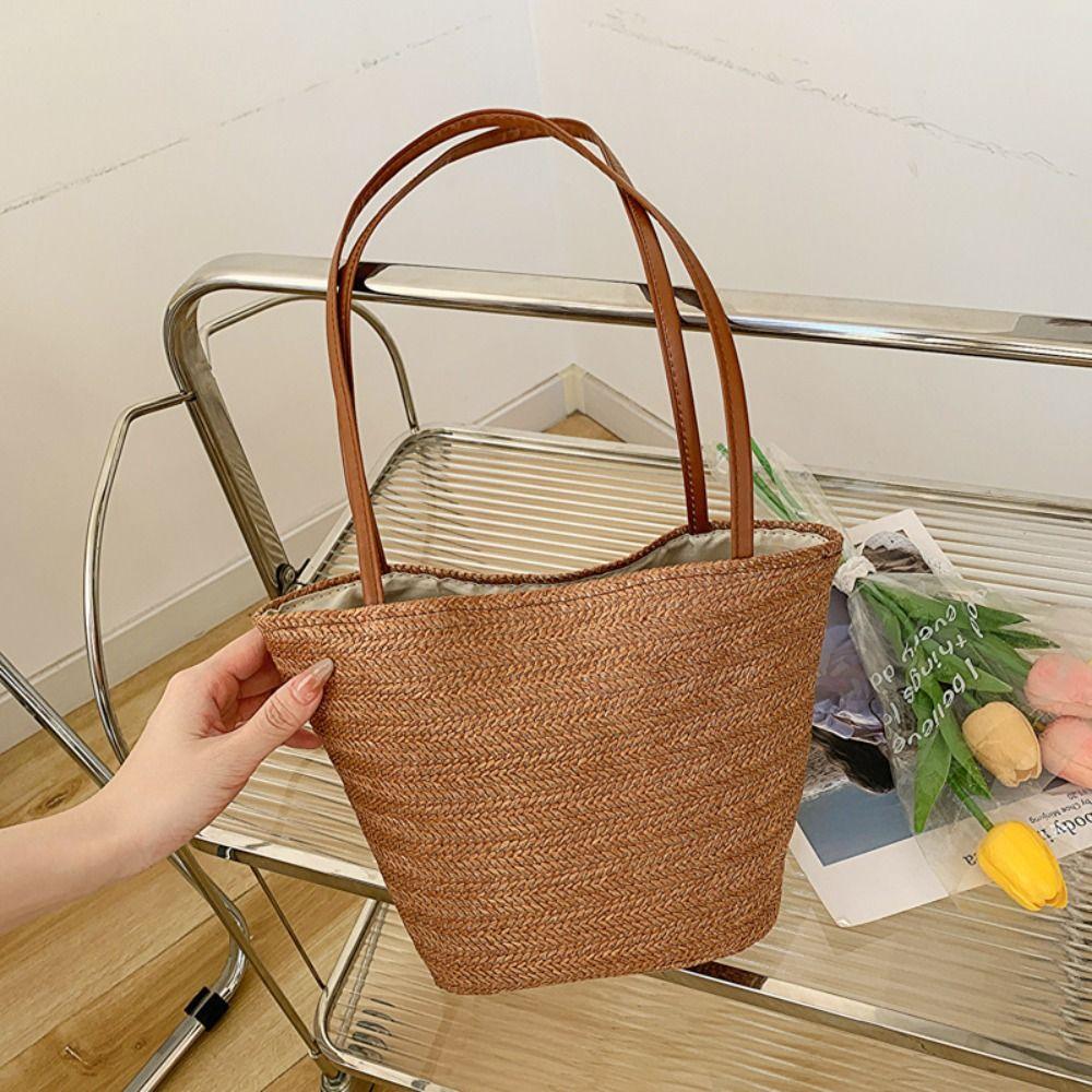 Summer Beach Totes Bag INS Style Women Handbags Casual Straw Bucket Bag  Girls