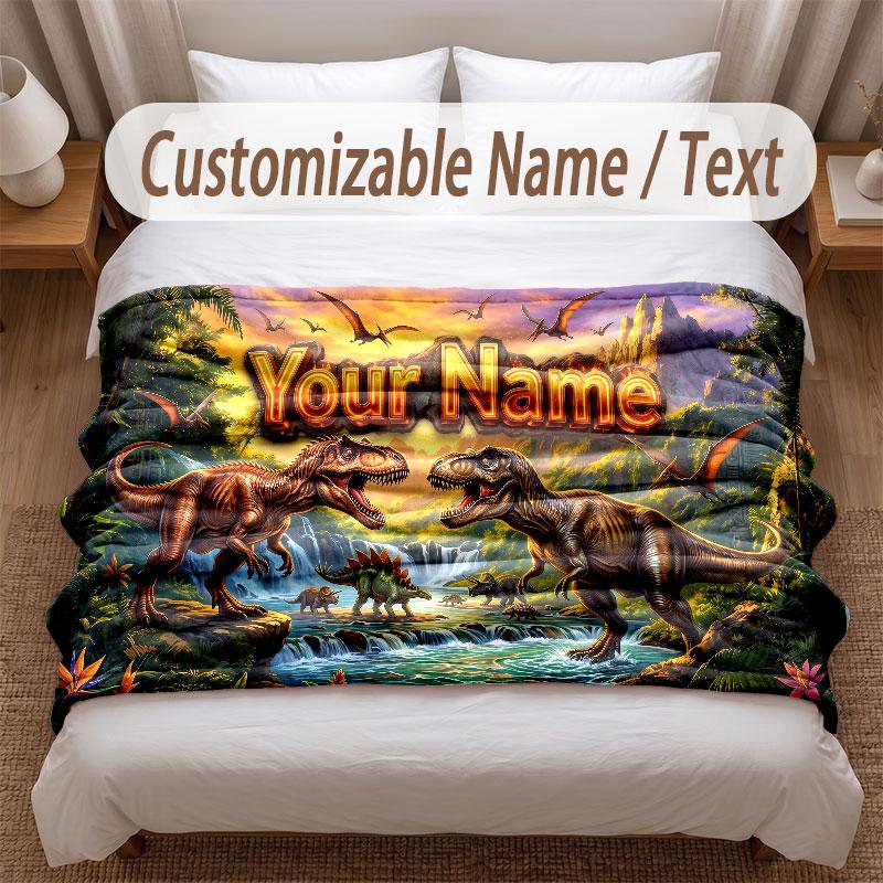 Coperta Morbida a Tema Dinosauri Personalizzata con Stampa Nome Testo Coperta Calda Decorazione Divano Casa Camera da Letto