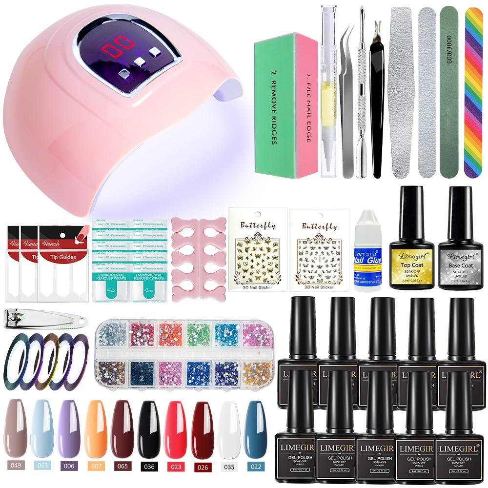 Limegirl Gel Polish Kit with UV Light Nail Art Tools Stickers Decals DIY Set Quick Dry Long Lasting Gift