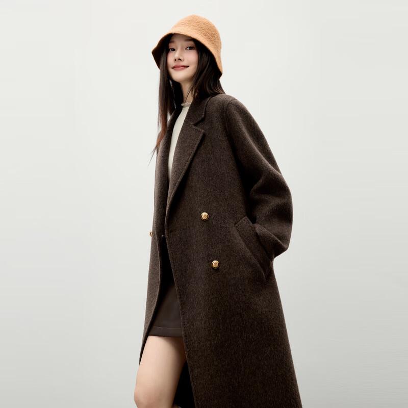 

Qiushuiyiren Elegant Merino Wool Yak Down Double-Breasted Winter Coat XL