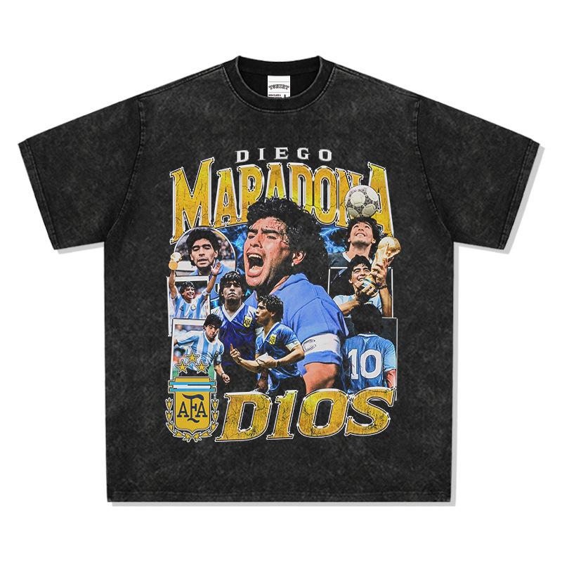Crew Neck Maradona Cotton Heavyweight Diego Maradoball Print Short-Sleeved Hooded Sweater Nafoot S