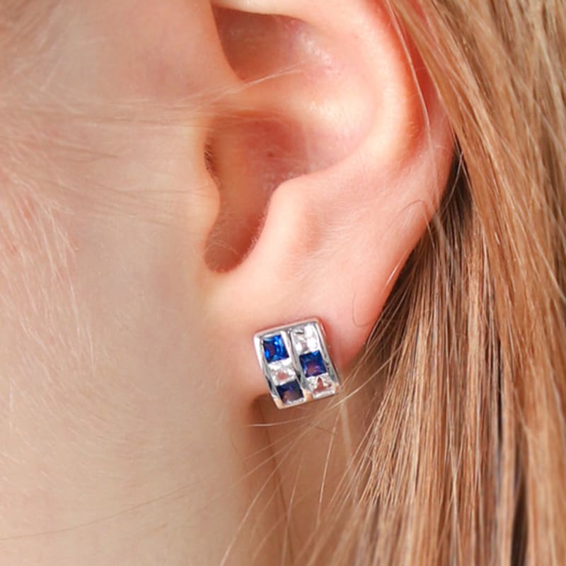 Dfarbe Silver Square Sapphire Topaz Piad Frame Stud Earrings