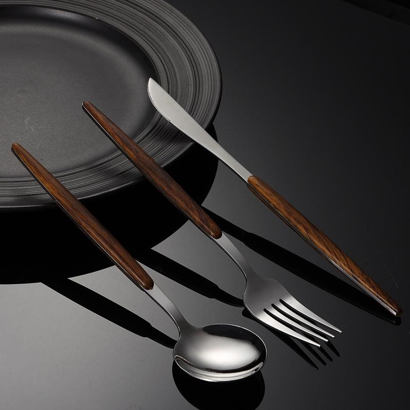 430 stainless steel handle Portuguese tableware knife fork spoon set Steak knife Japanese wood grain housewarming gift