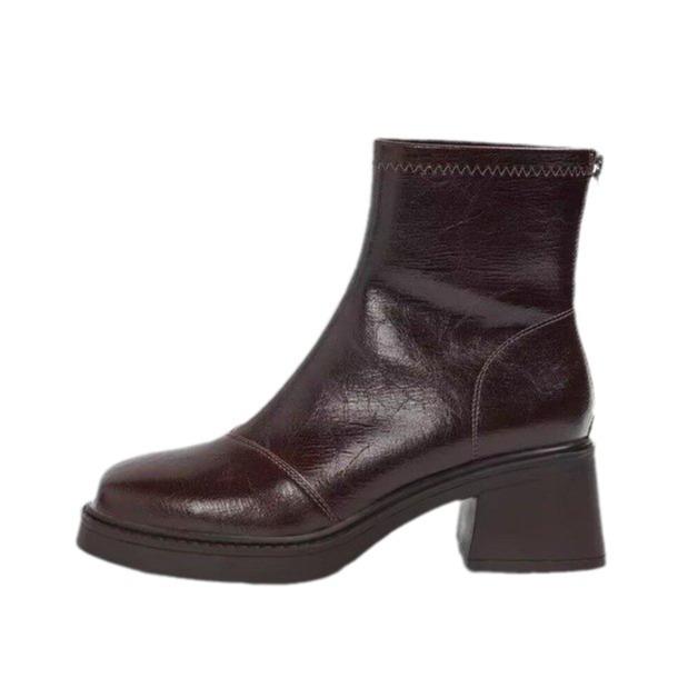 Skinny boots women's head versatile temperament 2025 autumn and winter new thick heel Martin boots British commuter Chelsea short boots