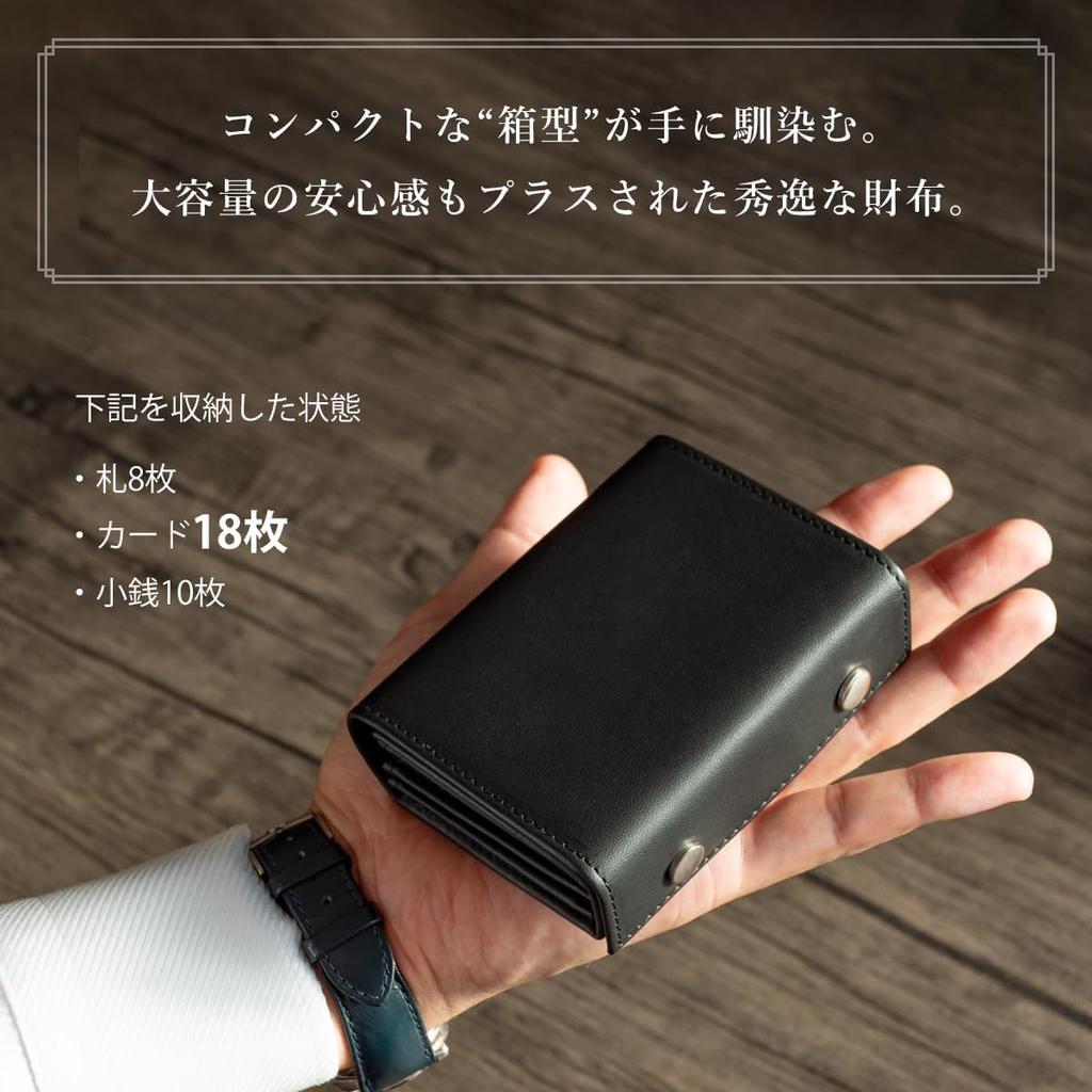 Mini Large 24 Genuine Italian Coin Brushed Navy [Dom Teporna] Wallet, Capacity, Cards, Bi-fold Wallet, Men's Wallet, Leather, Leather, Box-shaped