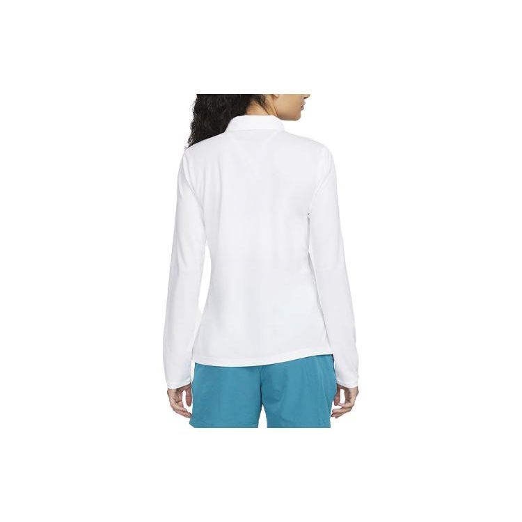Nike Dri-FIT Victory Solid Logo Long Sleeve Polo Top Women Tops White DH2316-100