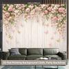 2D Flat Printing White Wood Plank Background Cloth with Pink Flowers for Birthday Party Photoshoot