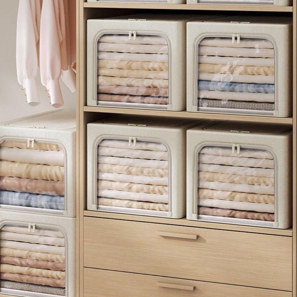 Clear Window Steel Frame Storage Box Foldable Dustproof Closet Clothes Storage Bins Stackable with Handles Wardrobe Organizer
