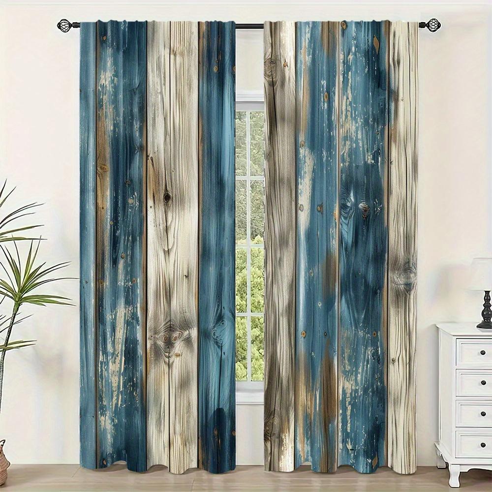 2-Piece Set Elegant Retro Wooden Door Design Curtains Rod Pocket Digital Print  For Living Room Bedroom Kitchen Window Home Deco