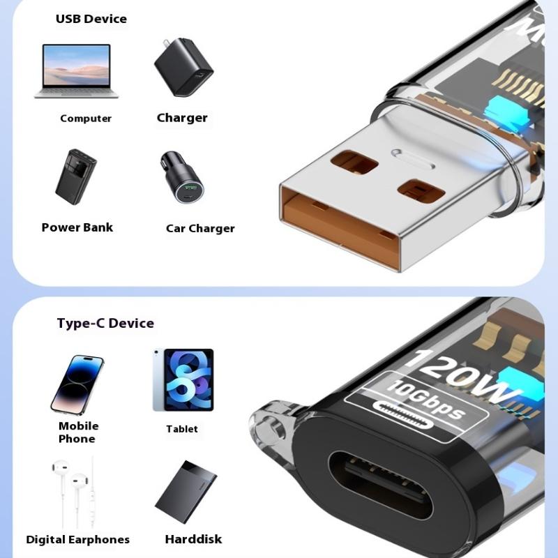 USB 3.2 auf Typ-C-Adapter OTG Schnellladung 120W 10 Gbit/s Hohe Geschwindigkeit Daten-Audio-Übertragung für PC Tablet Telefon USB-C-Konverter
