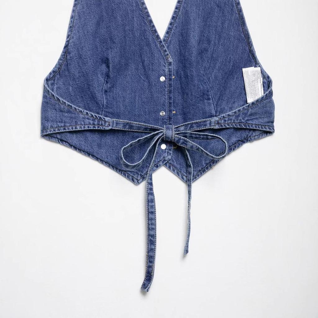 2025 Spring Women's European & American Style Fashion Denim Backless Top