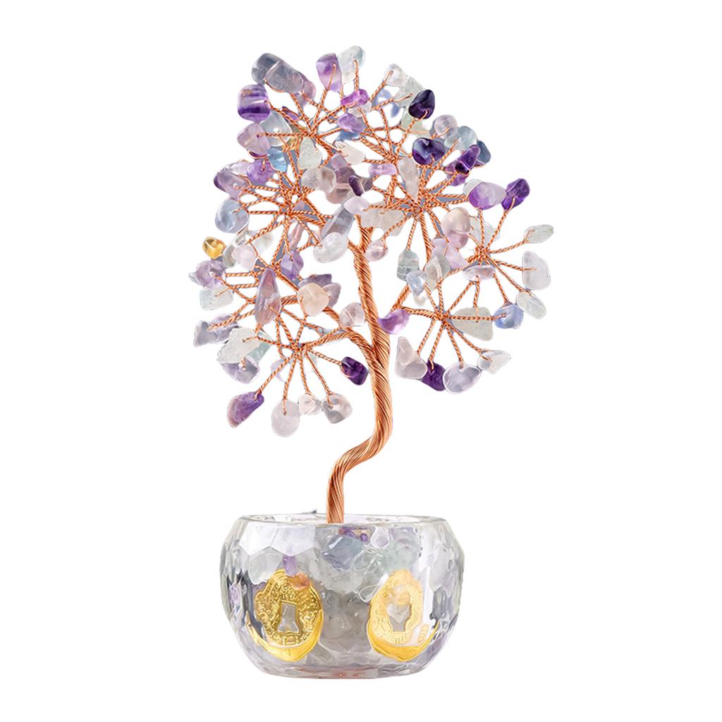 Multicolor Crystal Potted Tree Crystal Stone Wealth Tree Figurine for Positive Energy and Fortune Wealth Success