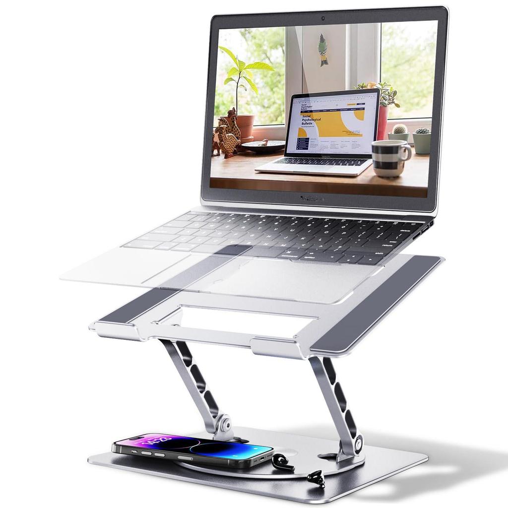 360° Rotating Aluminum Laptop Stand with Adjustable Height and Heat Dissipation