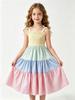 Girls Color Block Striped Tiered Sundress, Smocked Ruffle Spaghetti Strap Summer Dress for Kids 4-12Y