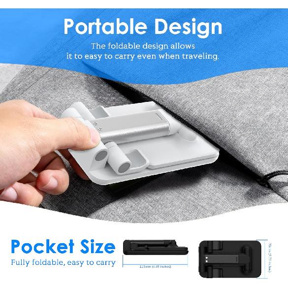 2 Pack Cell Phone Stand for Desk, Adjustable Angle & Height, Foldable Portable Phone Holder with Anti-Slip Silicone Pad, Compatible with iPhone
