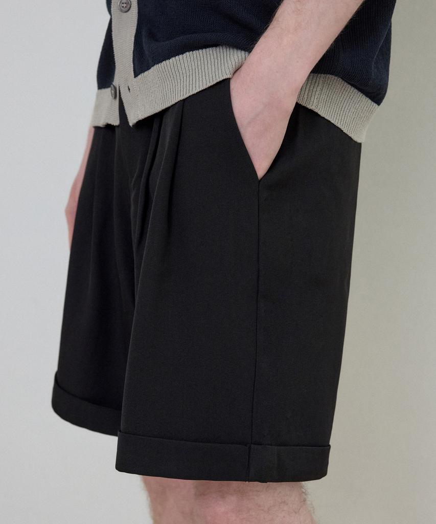 Wednesday Oasis Summer Double-Pleat Half Stretch Slacks_Black(Wc25-Pt05)