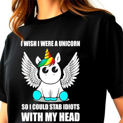 Ich wünschte, ich wäre ein Einhorn Herren T-Shirt, Lustiges Stich Fantasy Einhorn Geschenk Tee Top