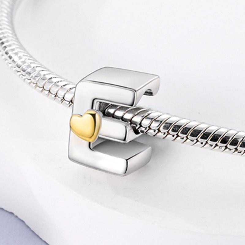 Original A-Z Alphabet Charms Bead 925 Silver 26 Letters CZ Zircon Heart Love Charm Fit Bracelet Bangle Jewelry Making