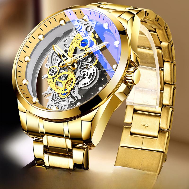 

Traeger Men s Double-Sided Automatic Tourbillon Watch for TikTok 520 Two-Tone Steel