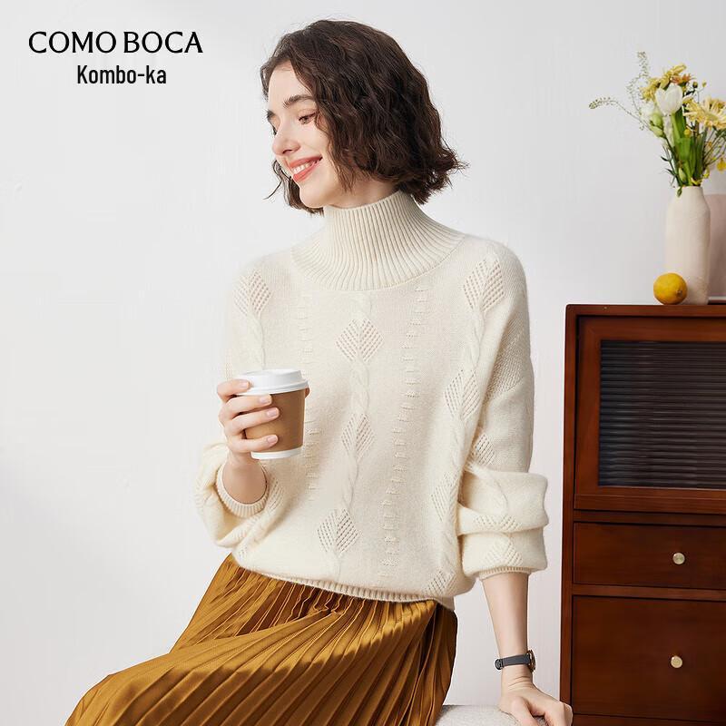 

KomonBoka Women s High-Neck Drop Shoulder Cashmere Sweater L
