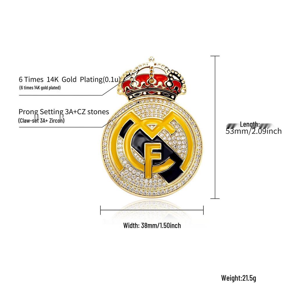 European & American Hip-Hop Football Club Badge Pendant with Colorful Drip Oil - Fan Commemorative Medal Necklace