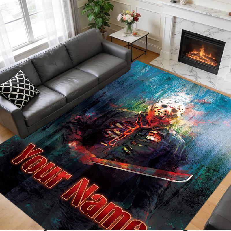 Crystal Velvet Rug Custom Name Text, Soft Non Slip Floor Mat Home DecorFriday the 13th Jason Voorhees