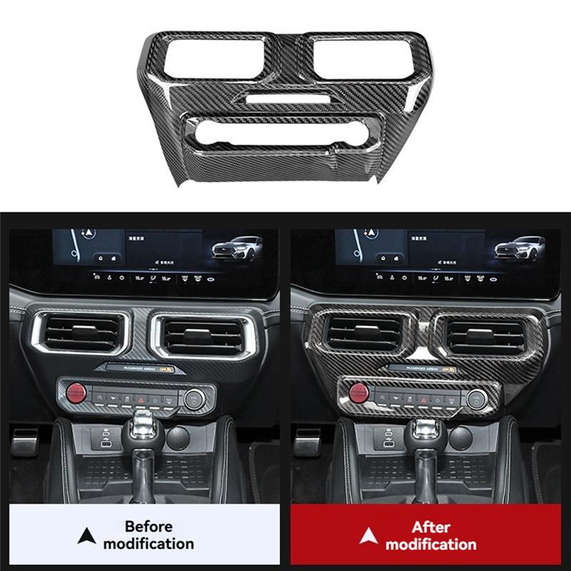 Carbon Fiber Car Multi-Media Console Frame Cover Center Console AC Air Vent Outlet Trim For Ford Mustang 2024 LHD
