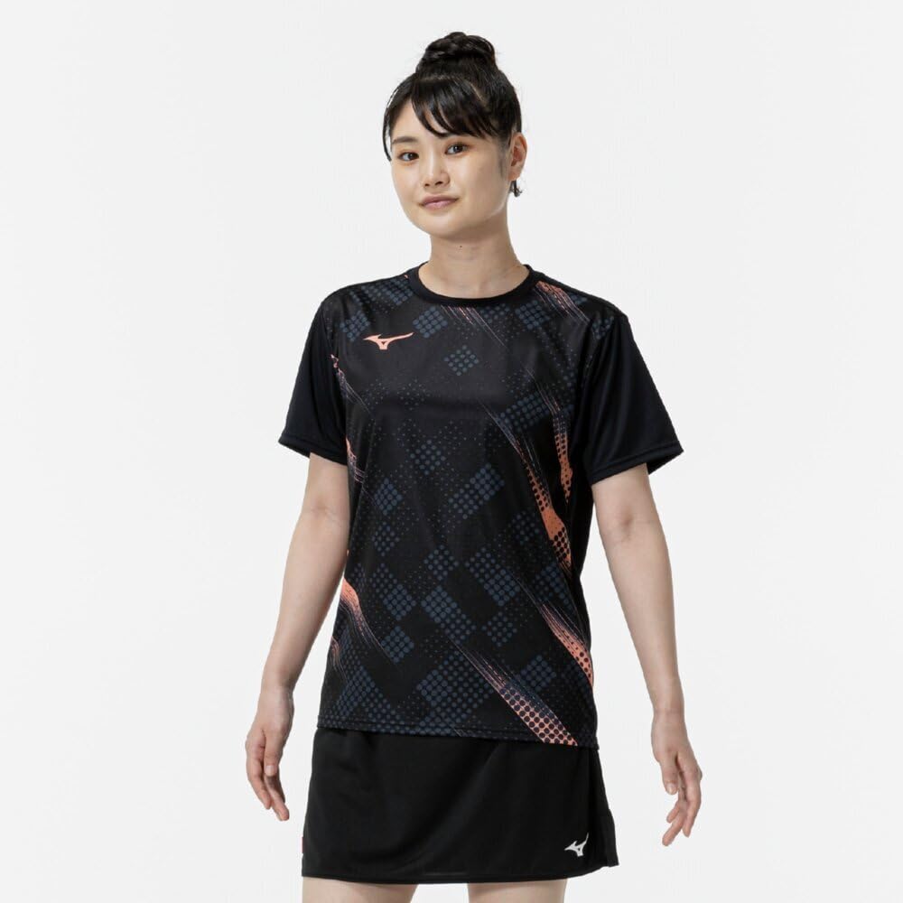 Mizuno Table Tennis Game Shirt, Short Sleeve, JTTA Certified, Moisture-Wicking, Quick-Drying, Unisex, 82JAC103, Black