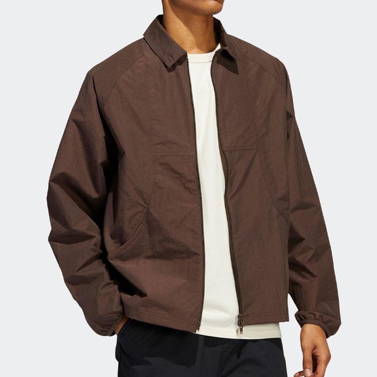 Adidas Originals Logo Work Jacket Unisex Double Zipper Long Sleeve Casual Outerwear Brown HA1282