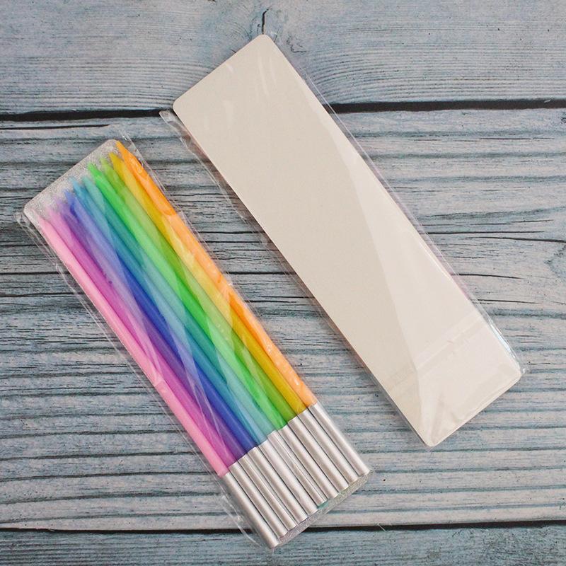 

Ins Style Gradient Rainbow Candle Birthday Party Colorful Slender Straight Cake Decoration Pencil Candle C2 bagged rainbow candle