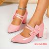Elegant Women's High Heel Pumps Bowknot Decors Office Ladies Black Mary Jane Shoes Pu Leather Dress Shoes for Women Fashion