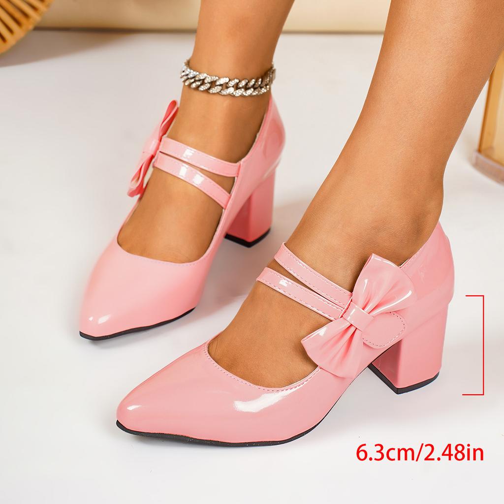 Elegant Women's High Heel Pumps Bowknot Decors Office Ladies Black Mary Jane Shoes Pu Leather Dress Shoes for Women Fashion