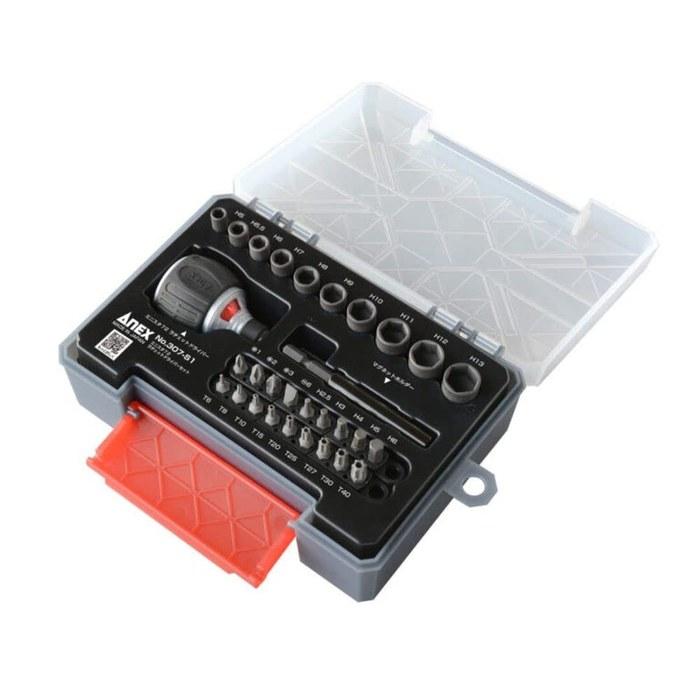 [Anex] Ratchet Driver Mini Sta72 Multi-Set with Case No.307-S1 Black