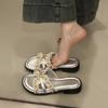 French Pearl Embellished Slippers Summer Flat Sandals - Beach Outdoor Home Wear Comfortable Elegant Ladies Fashion Shoes