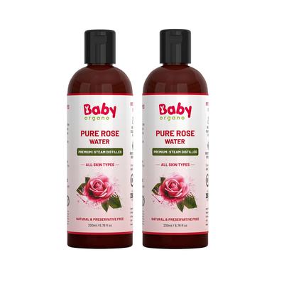 BabyOrgano® Natural Pure Rose Water – 200ml (Pack of 2) | Hydrating Face Toner & Mist for All Skin Types