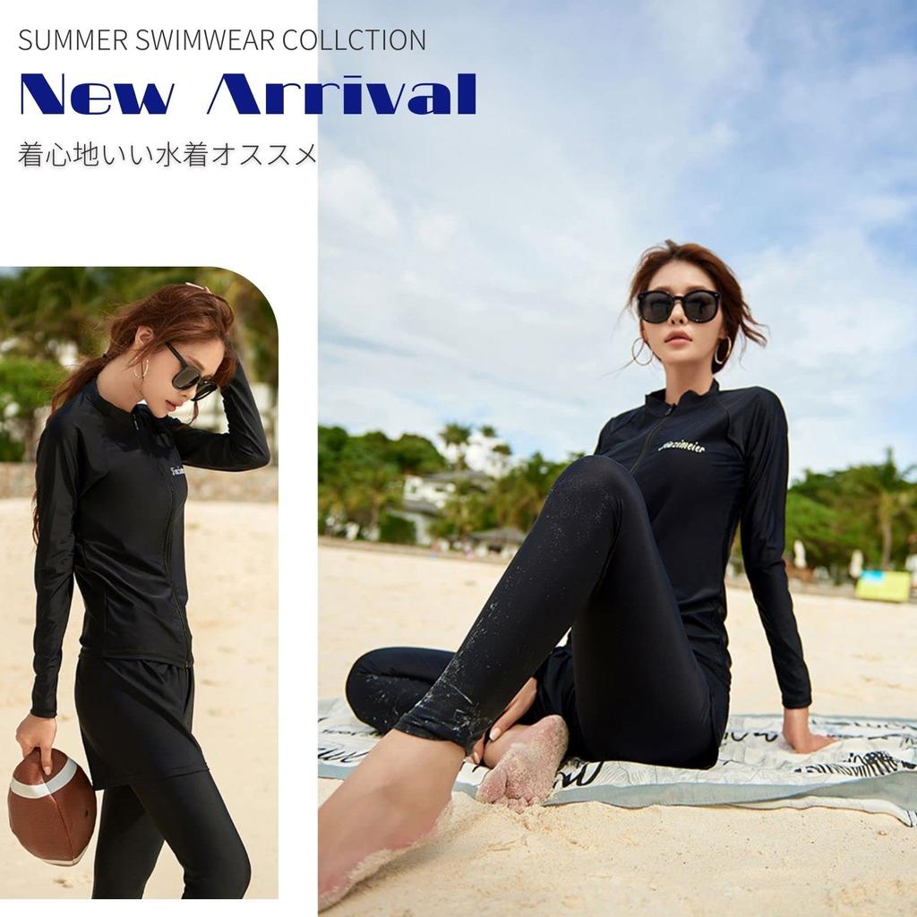 Fitness Swimsuit for Long Sleeve Rash Body Separate UV Long Sleeve Swimsuit for Cool To the Soft To the Touch [RainKind] Women, 5-Piece Set, Guard,