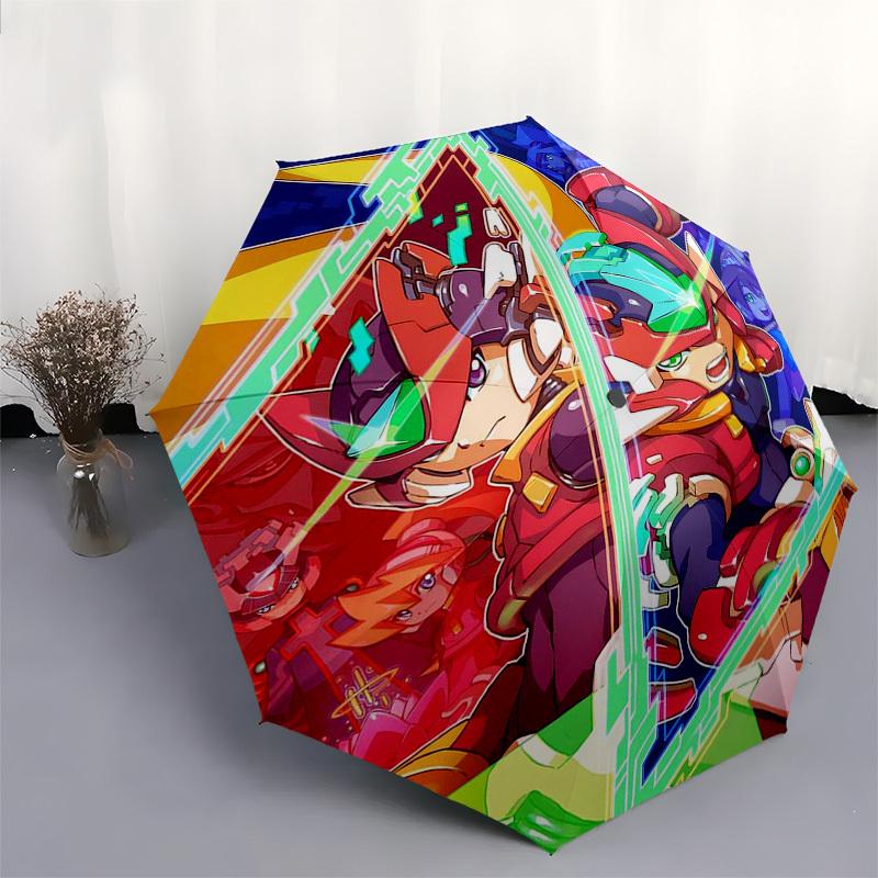 1pc Auto-Open Close Outdoor Umbrella with 3-Fold Design, Featuring Mega Man Legends Characters - Perfect for Outdoor Use, Travel, and Gifts!L030