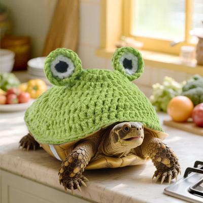 Schildkrötenpullover Handgestrickt Warm Schildkröten-Outfit Cartoon Frosch Design Kostüm mit Verstellbarem Riemen für Schildkröten Halloween Cosplay