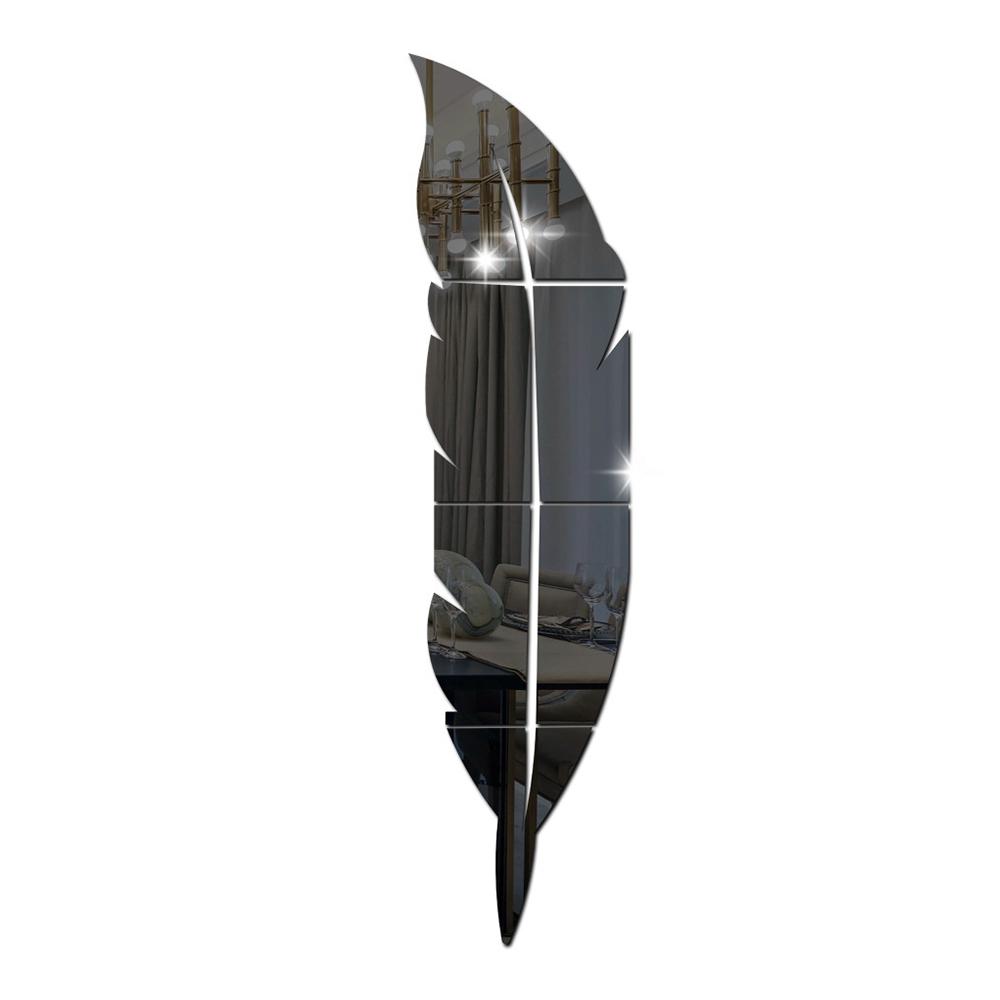 DIY Feather 3D Mirror Wall Sticker Acrylic Self Adhesive Sticker Decal for Living Room Bathroom Art Home Decor Mural Wallpaper