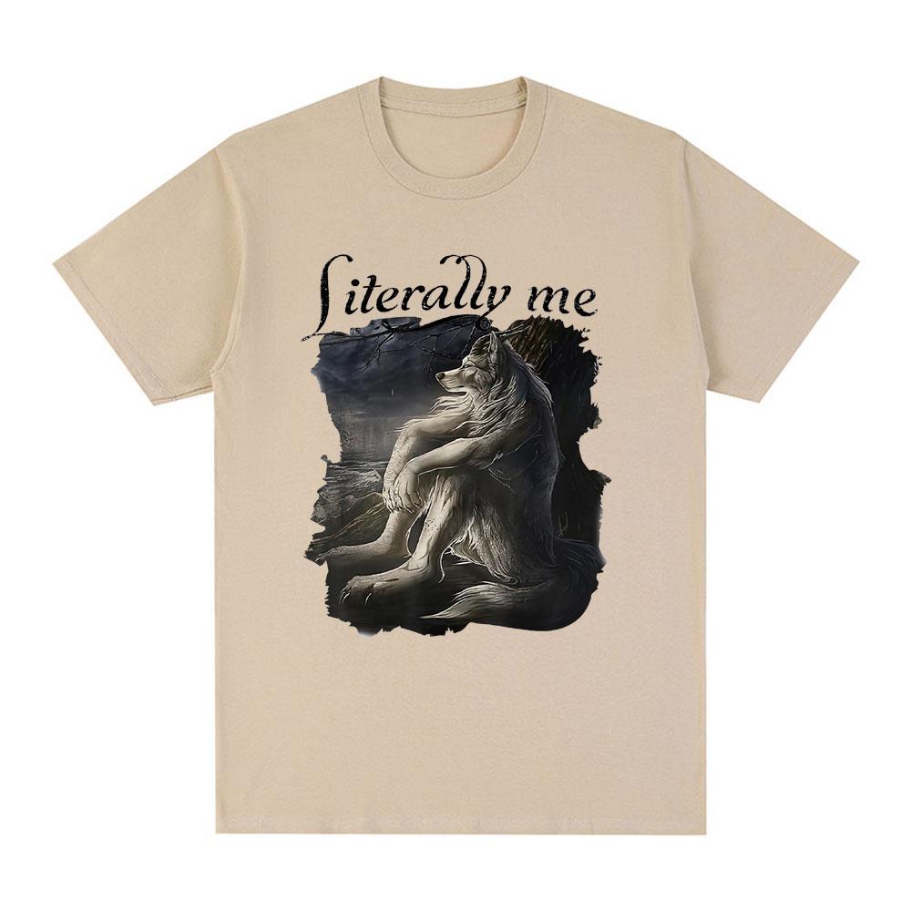 Sitting Wolf Literally Me Funny Meme T Shirt Men Casual Cotton Short Sleeve Oversized T-shirts Hip Hop Vintage Tee Shirt Unisex