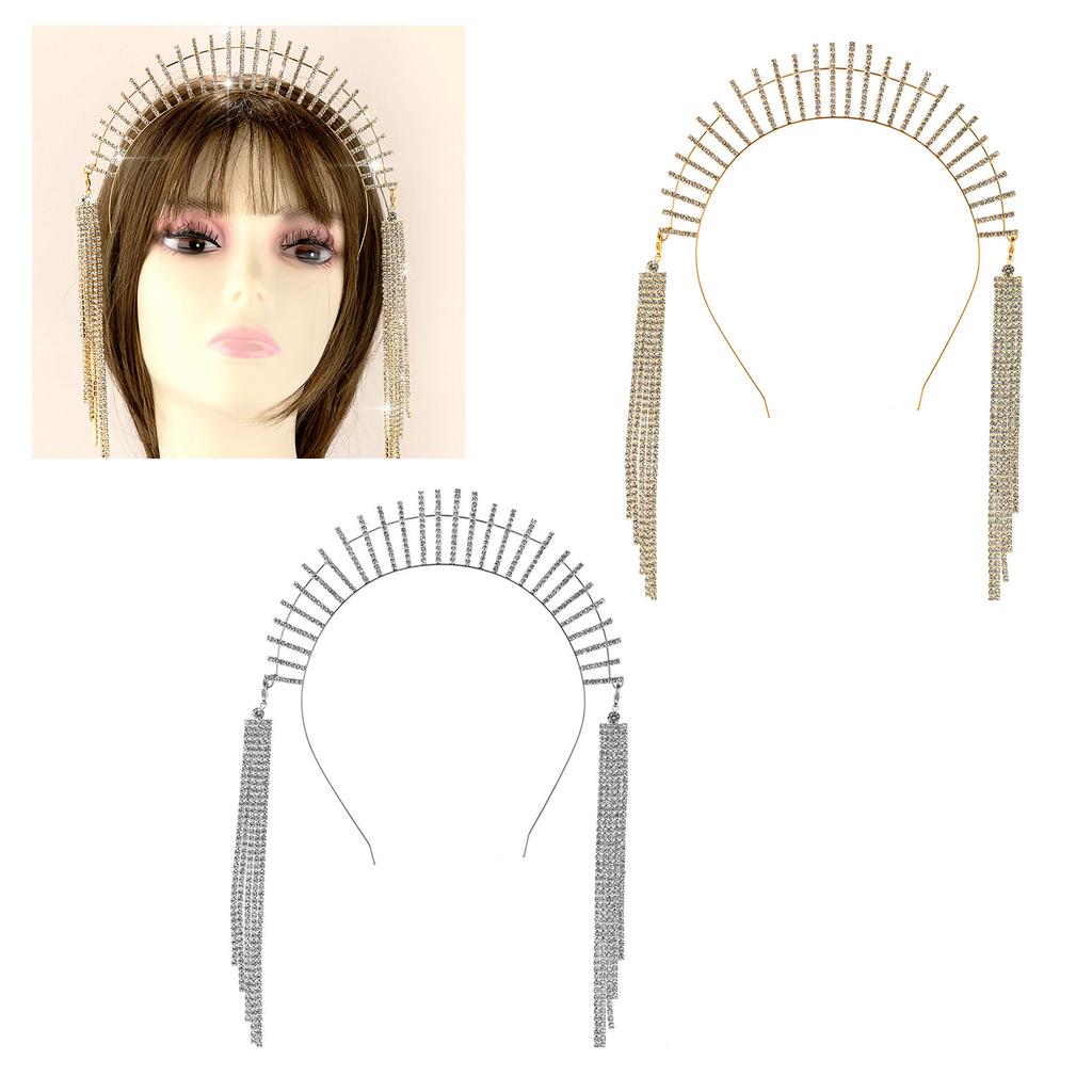 Elegant Long Fringe Hairband Baroque Style Rhinestone Headband for Girls Model Show Performance Wedding Party Jewelry