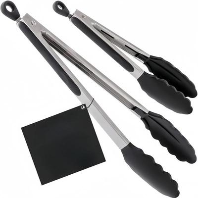 High-Temperature Resistant Black Silicone Stainless Steel Food Clip for Stir-Frying