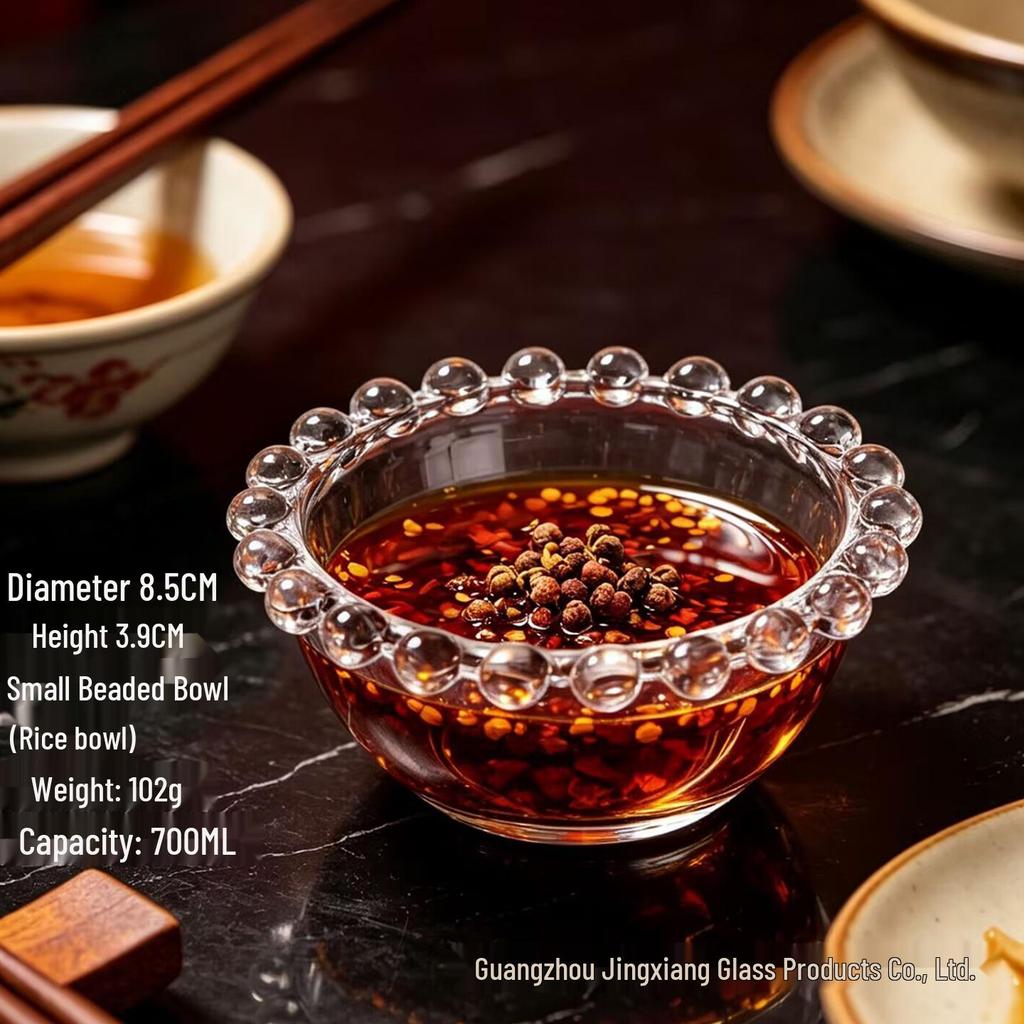 Beaded Edge Transparent Glass Dessert Bowl