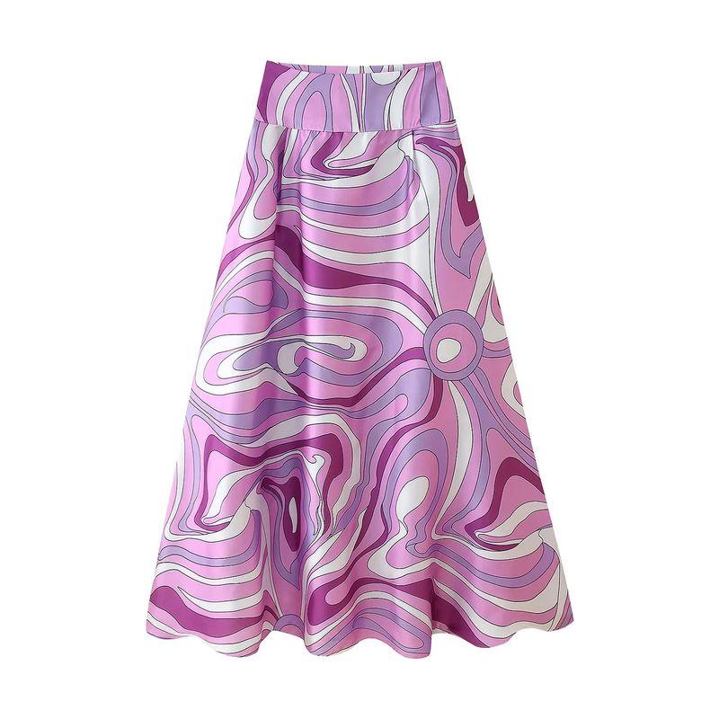 Vacation Style Shawl Decoration Print Tops + Tube Top Backless Print Print Tops + Print High Waist Long Skirt