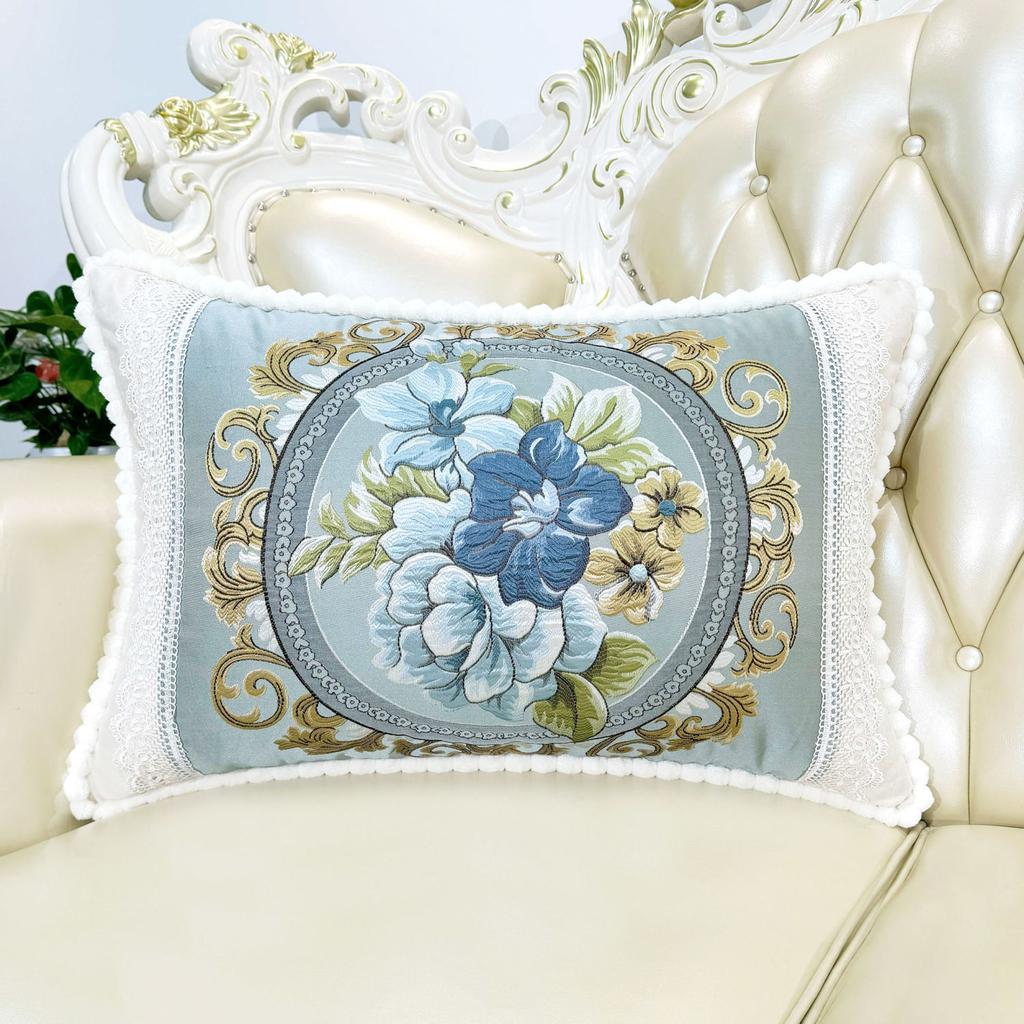 European Style Sofa Cushion Exquisite Jacquard Embroidered Pillow Detachable Washable Lace Zipper Jacket Household Waist Protection Square Backrest