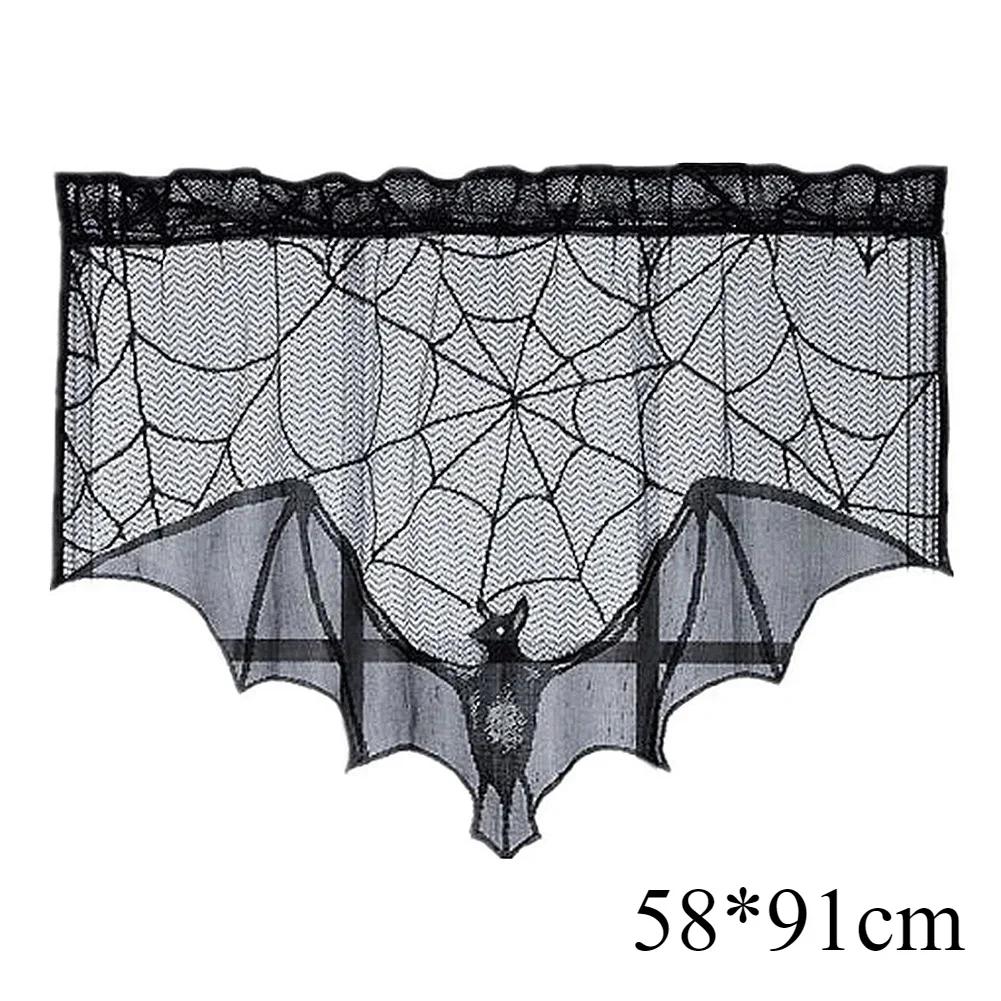 Halloween Black Lace Tablecloth BatCobweb MantelpieceCloth Family Table Cover Festive Household Items Halloween Party Decoration